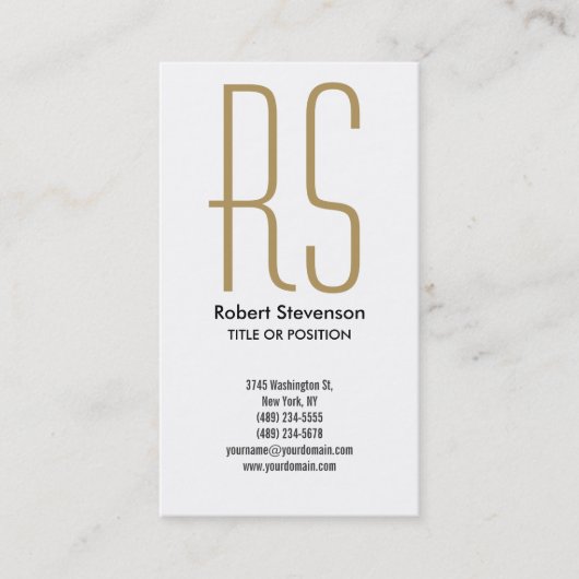 Schwarz-weiße Gold Monogram Business Card Visitenkarte (Vorderseite)