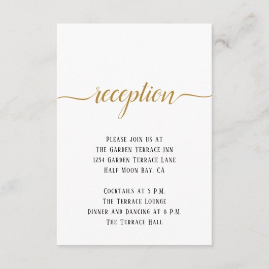 Schwarz-weiße Gold Script Minimal Hochzeitsempfehl Begleitkarte (Vorderseite)