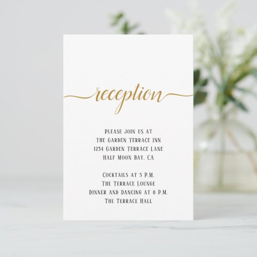 Schwarz-weiße Gold Script Minimal Hochzeitsempfehl Begleitkarte (Stehend Vorderseite)