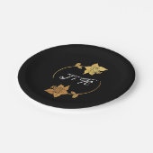 Schwarz-weiße Golden Ring Monogram Initialen flora Pappteller (Schrägansicht)