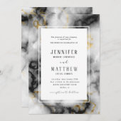 Schwarz-weiße Goldfoil-Agate-Marmorhochzeit Einladung (Vorne/Hinten)