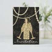 Schwarz-weiße Goldglasbläschen Champagner Toasting Einladung (Stehend Vorderseite)