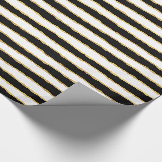 Schwarz-weiße Goldstreifen Geschenkpapier (Ecke)