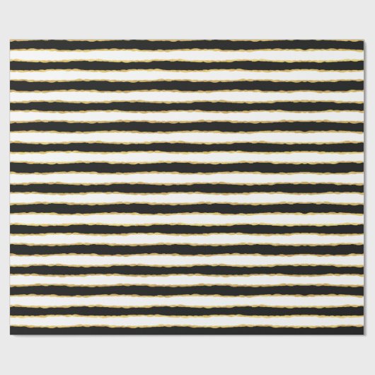 Schwarz-weiße Goldstreifen Geschenkpapier (Flach)