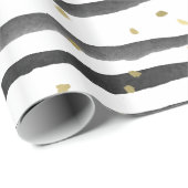 Schwarz-weiße Goldwatercolor-Streifen und Punkte Geschenkpapier (Rolleneckpunkt)