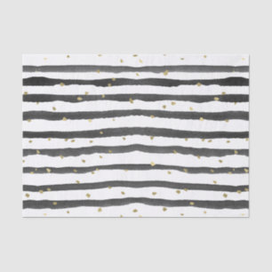 Schwarz-weiße Goldwatercolor-Streifen und Punkte Seidenpapier