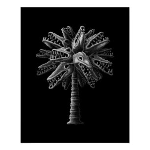 Schwarz-weiße Gothic-Art-Totenköpfe-Horror-Baum Poster