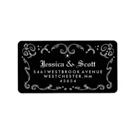 Schwarz-weiße Gothic Scroll Hochzeitadresse Adressaufkleber
