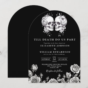 Schwarz-weiße gotische Blumen-Totenkopf-Hochzeitsb Einladung