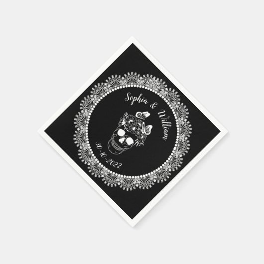 Schwarz-weiße gotische Blumenkronenhochzeit Serviette (Ecke)
