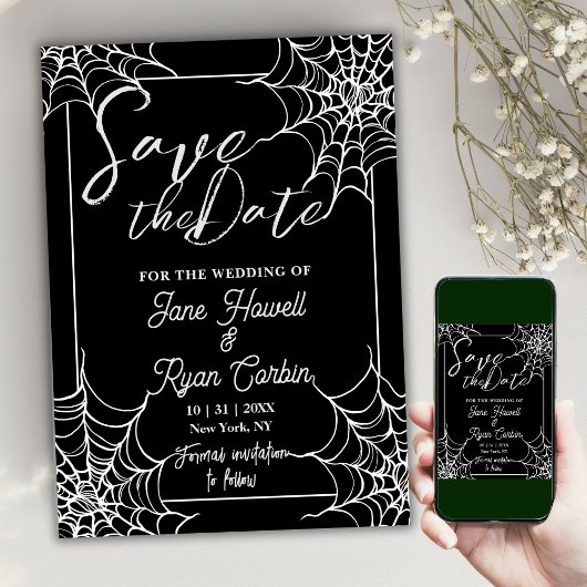 Schwarz-weiße gotische Halloween-Save-the-Date-Kar Save The Date