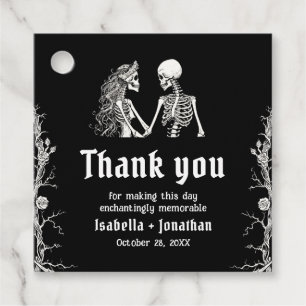 Schwarz-weiße gotische Halloween-Skelett-Hochzeit Geschenkanhänger
