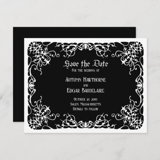 Schwarz-weiße gotische Hochzeit Save The Date (Vorne/Hinten)