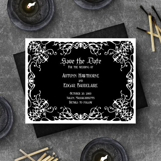 Schwarz-weiße gotische Hochzeit Save The Date