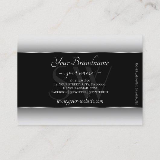 Schwarz-weiße Gradient Monogramm Silver Oval Frame Visitenkarte (Rückseite)