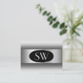 Schwarz-weiße Gradient Monogramm Silver Oval Frame Visitenkarte (Stehend Vorderseite)