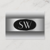 Schwarz-weiße Gradient Monogramm Silver Oval Frame Visitenkarte (Vorderseite)
