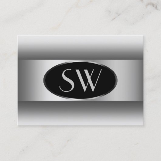 Schwarz-weiße Gradient Monogramm Silver Oval Frame Visitenkarte (Vorderseite)