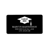 Schwarz-weiße Graduation Cap-Klasse 2025 Adressaufkleber (Vorne)