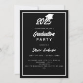 Schwarz-weiße Graduierungspartei 2025 Einladung (Vorderseite)