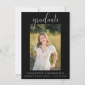 Schwarz-weiße Graduierungspartei für Skript-Foto Einladung (Vorderseite)