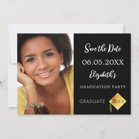 Schwarz-weiße Graduierungspartei Save The Date (Vorderseite)