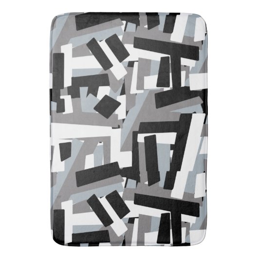 Schwarz-weiße graue Abstrakte geometrische Patches Badematte (Vorderseite Vertikal)