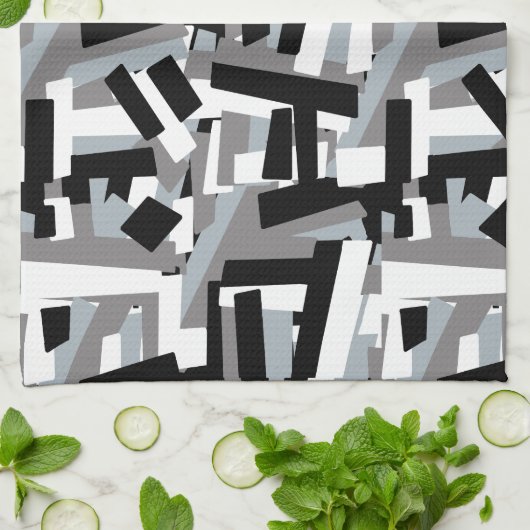 Schwarz-weiße graue Abstrakte geometrische Patches Geschirrtuch (Gefaltet)