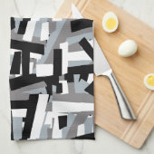 Schwarz-weiße graue Abstrakte geometrische Patches Geschirrtuch (Viertel Falte)