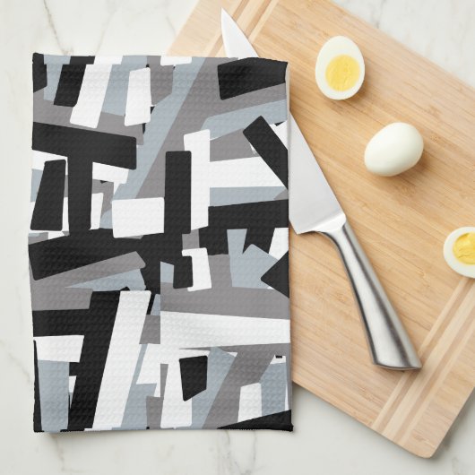 Schwarz-weiße graue Abstrakte geometrische Patches Geschirrtuch (Viertel Falte)