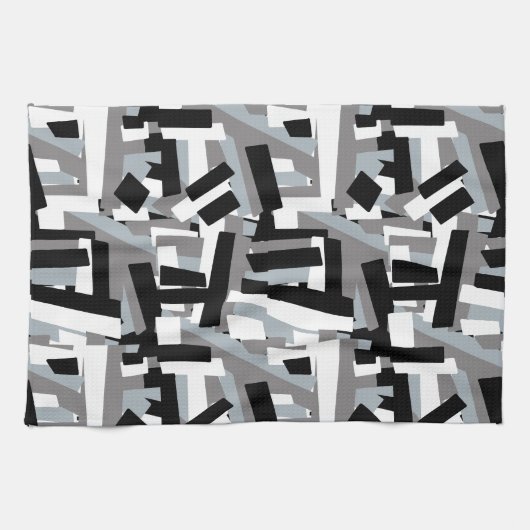 Schwarz-weiße graue Abstrakte geometrische Patches Geschirrtuch (Horizontal)