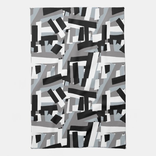 Schwarz-weiße graue Abstrakte geometrische Patches Geschirrtuch (Vertikal)