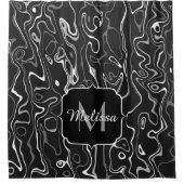 Schwarz-weiße graue Damaskus abstrakte Wirbel Mono Duschvorhang (Vorderseite)