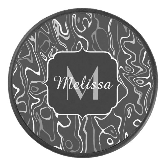 Schwarz-weiße graue Damaskus abstrakte Wirbel Mono Eishockey Puck (Vorderseite)