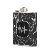 Schwarz-weiße graue Damaskus abstrakte Wirbel Mono Flachmann (Links)