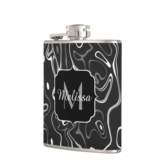 Schwarz-weiße graue Damaskus abstrakte Wirbel Mono Flachmann (Links)