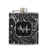 Schwarz-weiße graue Damaskus abstrakte Wirbel Mono Flachmann (Vorderseite)