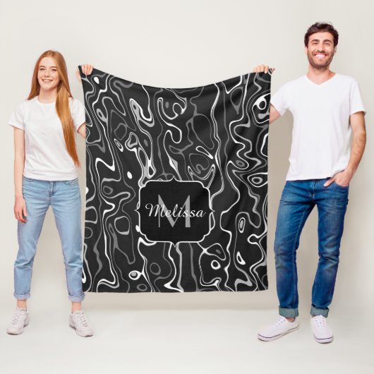 Schwarz-weiße graue Damaskus abstrakte Wirbel Mono Fleecedecke (Beispiel)
