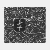 Schwarz-weiße graue Damaskus abstrakte Wirbel Mono Fleecedecke (Vorderseite (Horizontal))