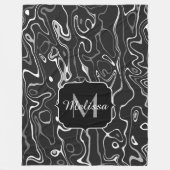 Schwarz-weiße graue Damaskus abstrakte Wirbel Mono Fleecedecke (Vorderseite)