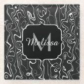 Schwarz-weiße graue Damaskus abstrakte Wirbel Mono Glasuntersetzer (Vorderseite)