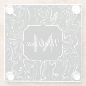 Schwarz-weiße graue Damaskus abstrakte Wirbel Mono Glasuntersetzer (Rückseite)