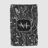 Schwarz-weiße graue Damaskus abstrakte Wirbel Mono Golfhandtuch (Vorderseite)