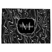 Schwarz-weiße graue Damaskus abstrakte Wirbel Mono Große Geschenktüte (Rückseite)