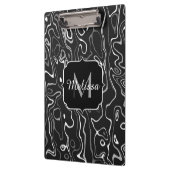 Schwarz-weiße graue Damaskus abstrakte Wirbel Mono Klemmbrett (Links)