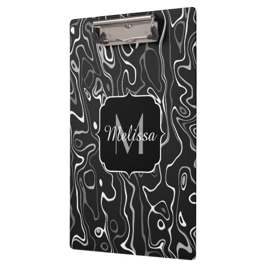 Schwarz-weiße graue Damaskus abstrakte Wirbel Mono Klemmbrett (Links)
