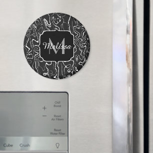 Schwarz-weiße graue Damaskus abstrakte Wirbel Mono Magnet