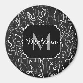 Schwarz-weiße graue Damaskus abstrakte Wirbel Mono Magnet (Vorne)