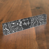 Schwarz-weiße graue Damaskus abstrakte Wirbel Mono Namensplakette (Seite)