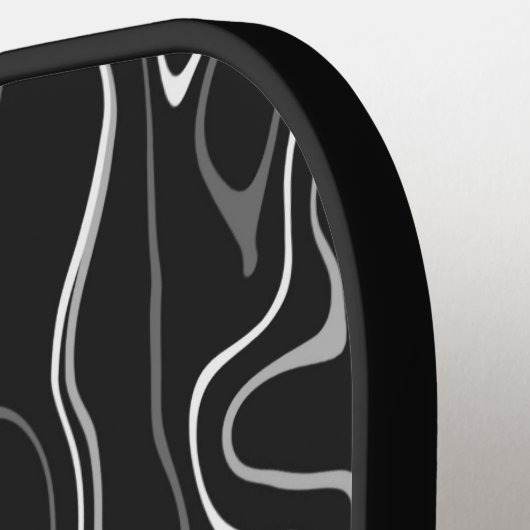 Schwarz-weiße graue Damaskus abstrakte Wirbel Mono Pickleball Schläger (Linke Seite)